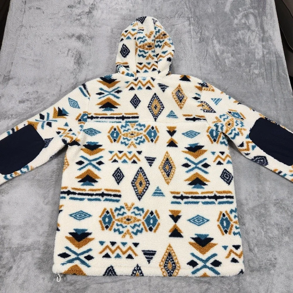 The North Face Hoodie Mens Large White Aztec Sherpa Fleece 1/4 Zip Pullover